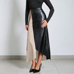 Multicolor Elegant Women's Colorblock Asymmetrical Hem Mini Skirt